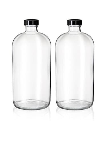 2 Pack - 16oz 500 ML Boston Round Clear Glass Growler - with Phenolic Poly Cone Insert Caps