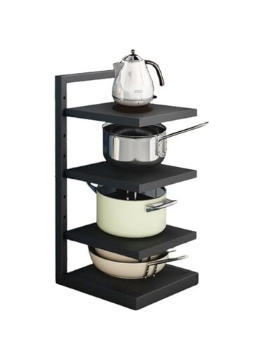JANNAH 4 Tier Pots And Pans Organizer Rack Adjustable Saucepan Rack for Kitchen Cupboard Sturdy Pan Holder Vertical Pot Rack(Black plane -52cm*26.5cm*22.5cm)