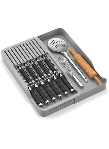 Excefore Drawer Knife Block,Kitchen Knife Drawer Organizer,2 Tier Knife Holder Holds 11 Knives with Expandable Organizer Storage Tray