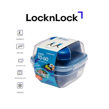 LocknLock To-Go 2-in-1 Salad Container Blue - Leak-Proof, BPA-Free Container with Removable Divider