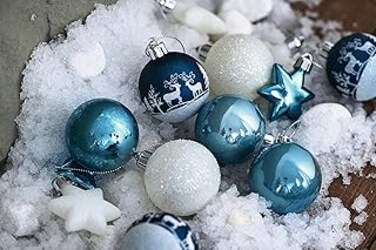 Christmas Ornaments, Blue Silver, Set of 35, 5CM Traditional Ornaments for Christmas Decoration.