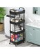 4-Tier Rolling Utility Cart with Wheels, Detachable Utility Storage Cart with Handle and Lockable Casters, Multi-Functional Storage Trolley for Office, Kitchen,Bathroom, Black