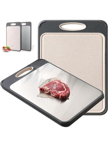 Board Double Sided Chopping Board with Grinding Function Stainless Steel Cutting Block for Meat, Fruit, Vegetable