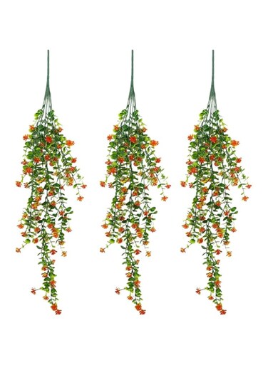 HASTHIP Artificial Hanging Plants, 3 PCS Fake Hanging Plants, UV Resistant Plastic Plants Fake Eucalyptus Camellia Vine, for Home, Garden, Party, Indoor and Outdoor(28.3")