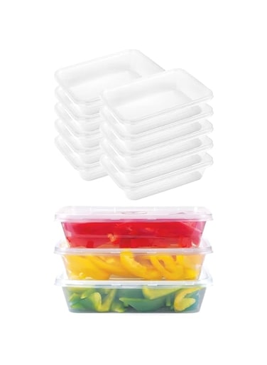Khaleej Pack Disposable Container with Lids Bowls For Food &acirc;&euro;&ldquo; 500 ml Pack of 10 Rectangular Microwave Plastic Freezer Soup Pint Deli Kitchen Containers Storage Box Khaleej Pack