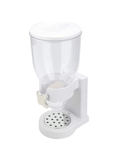 Fdit White Countertop Cereal Dispenser Single Cereal Dispenser Machine Multi-Function Dry Food Dispenser Container for Oatmeal Candy Crackers Rice and Dog Cat Food, Moisture-proof &amp; Bottom Out（5L）