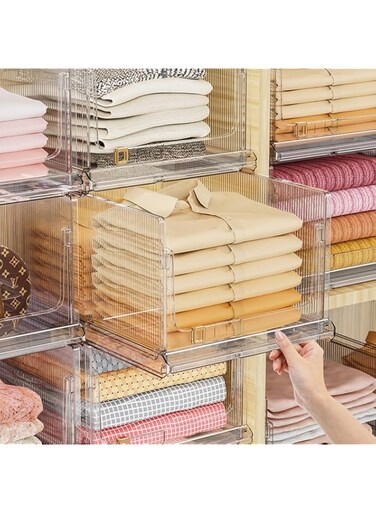 Stackable Closet Organizers and Storage,Closet Drawer Organizer Folding Wardrobe Clothes Organizer for Closet Drawers,Plastic Drawer Basket Closet Storage for Wardrobe Kitchen Bathroom Office (medium)