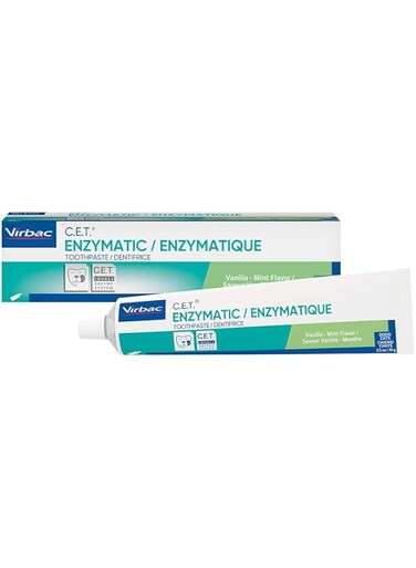 Virbac CET Enzymatic Toothpaste, Eliminates Bad Breath by Removing Plaque and Tartar Buildup, Best Pet Dental Care Toothpaste, Vanilla Mint Flavor, 2.5 Oz Tube