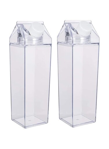 Minta 2 Pack Milk Carton Water Bottle, Clear Square Milk Bottles, BPA Free, Portable Water Bottle, Reusable and Easy to Clean, Suitable For Outdoor Sports Travel Camping Activities