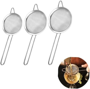 3-Piece Stainless Steel Tea Strainer Set &ndash; Reusable Fine Mesh Tea Filters for Loose Leaf Tea, Durable Silver Tea Infuser Set for Home &amp; Kitchen
