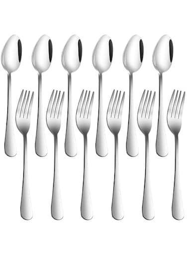 findTop Set of 12, Stainless Steel Dinner Forks and Spoons, Heavy-duty Forks (8 Inch) and Spoons (7 Inch) Cutlery Set