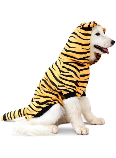 Dog Tiger Clothes Halloween Pet Costumes Cosplay Tiger Clothes Cat Hoodie Coat Pet Winter Clothes Dogs Warm Apparel for Small Dogs and Medium Dog (Tiger, L)