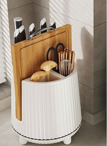 BIG Kitchen Knives Holder Storage &amp; Cutting Board Holder Stand Unique Slot Design Multifunctional Kitchen Spoon and Chopsticks Holder Kitchen Knives &amp; Accessories(White)