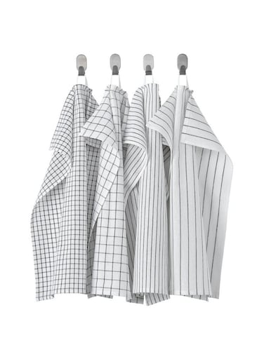 Tea Towel Set, White/Dark Grey, Patterned, 4-Pack, 45x60 cm