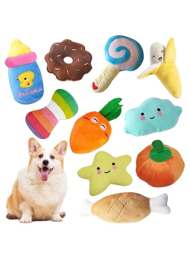 URbazaar 10 Pack Dog Squeaky Toys Cute Plush Toys Dog Interactive Toys Plush Chew Toys (Type-A)