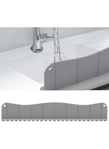 TERRIFI Silicone Sink Splash Guard - Water Splash Guard for Kitchen, Island and Bathroom Secure Non-Slip Suction Cup Base Dishwasher Safe (19.7L x 2.4W x 5H inches) Gray
