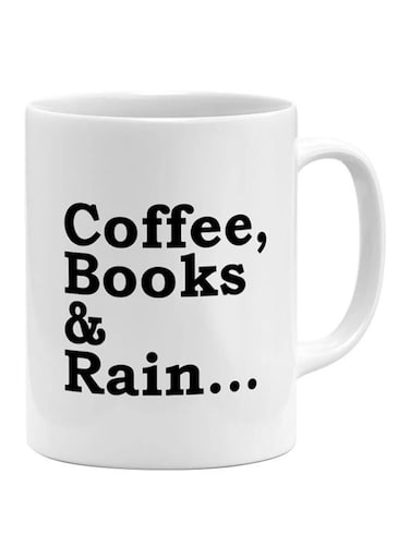 Books And Rain Printed Mug White/Black