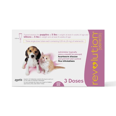 زويتس ريفليوشن الوقاية الكاملة من البراغيث والقراد والديدان القلبية للجراء والقطط التي يصل وزنها إلى 5 أرطال (حتى 2.5 كجم) 3 جرعات