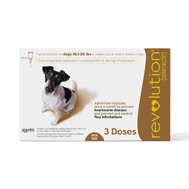Zoites Revolution The Complete Flea, Tick, and Heartworm Prevention for Dogs (5.1-10 kg) - Brown 3 Doses