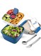 SEAFLY Lunch Box Food Container with Spoon, 1.5L/52-Oz Bento Box for Adults &amp; Kids, 3 Compartments with Salad Sauce Dressing for Food Fruit Snack, Microwave &amp; Dishwasher Safe, Blue (17.4x9.7x17.4cm)