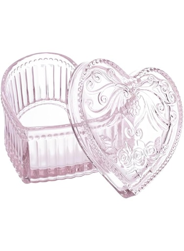 Gaolinci Crystal Glass Heart-Shaped Storage Box Embossed Jewelry Box Candy Box with Lid