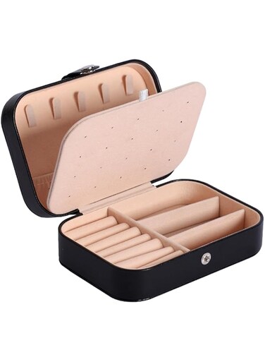 Wesoke Jewelry Travel Case, PU Leather Small Jewelry Organizer Box, Portable Double Layer Jewelry Display Storage Holder Boxes for Womens Ring Pendant Earring Necklace Bracelet (Black)