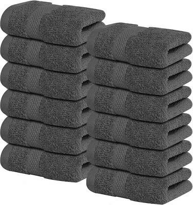 Xclusives [12 Pack] Premium Shadow Grey Wash Cloths and Face Towels, 33cm x 33cm 100% Cotton, Soft and Absorbent Washcloths Set - Perfect for Bathroom, Gym, and Spa