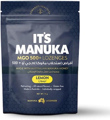 قرص ليمون من اتس مانوكا ام جي او 500+، منعش للحلق، طبيعي بالكامل مصنوع من عسل المانوكا الاسترالي، 16 قرص