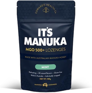 It's Manuka Mgo 500+ Lozenges, 16 Pieces, Mint Flavour, 180G, Made With Australian Manuka Honey, Gluten-Free, Soothes Sore Throats, Individually Wrapped