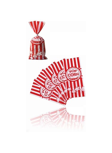 Popcorn Bags, Red/White, 100 Count - Ideal for School Fundraisers and Special Events - Holds of Hot, Fresh Popcorn