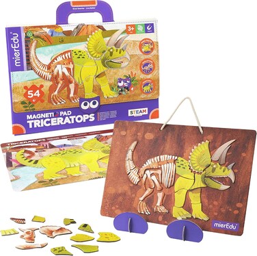 mierEdu Triceratops Magnetic Puzzle &ndash; Concentration Toy   Dinosaur Magnetic Puzzle for Kids Ages 3+   Educational &amp; Interactive