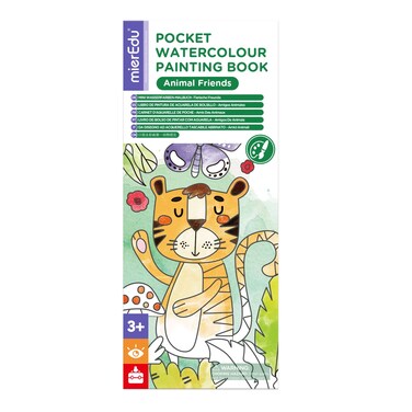 mierEdu Pocket Watercolour Painting Book &ndash; Animal Friends   Compact Kids Watercolor Art Set (22 Pages + Brush + 6 Colours)   Ages 3+   Travel-Friendly Creative Activity