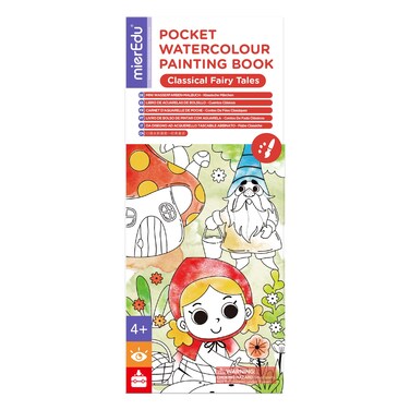 mierEdu Pocket Watercolour Painting Book &ndash; Classical Fairy Tales   Compact 22-Page Watercolour Art Set with Brush &amp; 6 Paints   Ages 3+   Travel-Friendly Creative Activity
