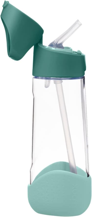 b.box 20Oz Tritan Straw Bottle, Large, Modern Water Bottle With Flip Straw For Kids, Spill Proof, BPA Free (Emerald Forest, 20 Oz)