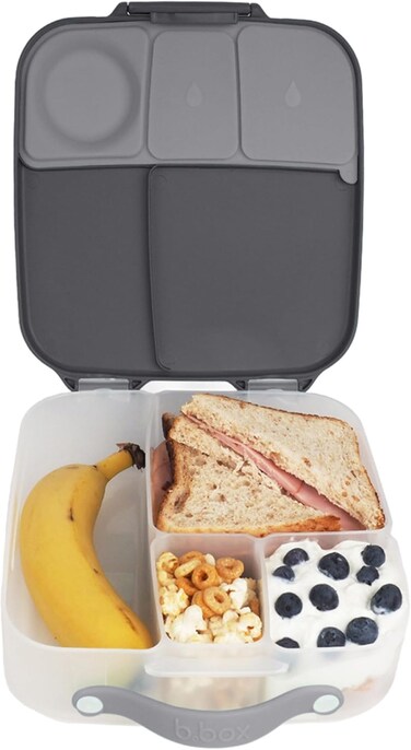 b.box Lunch Box For Kids: Jumbo Bento Box With 4 Compartments (2 Leak Proof), Removable Divider, Gel Cold Pack. Older Kids And Big Eaters Ages 3+. School Supplies