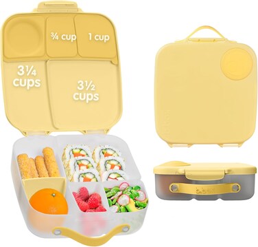 b.box Children's Lunch Box With Compartments, Jumbo Bento Box With 4 Compartments (2 Leak-Proof), Removable Divider, Gel Ice Pack, School Lunch Box From 3, 2 Litres