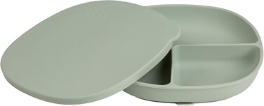 طبق سيليكون مقسم لطعام الأطفال من b.box مع غطاء - لون أخضر فاتح، قاعدة شفط لطعام الأطفال والوجبات الخفيفة، آمن للاستخدام في الميكروويف وغسالة الصحون، لمسة نهائية غير لامعة