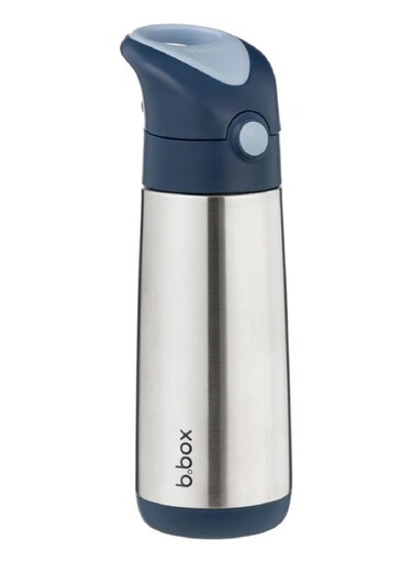 b.box Insulated Drink Bottle With Straw, Stainless Steel Water Bottle For Kids 3+ Years, Push Button Lid, BPA-Free, Keeps Drinks Cold Up To 15 Hours, 500ml (17 Fl Oz)-Midnight