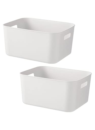 FCG Home - 2 Pack - White Box Pantry Cupboard Storage Organizer Basket Bin (Large)