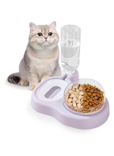 FDTY Cat Bowls with Gravity Water, 15&deg;Tilt and 360&deg;Rotatable Pet Feeders 2 in 1 Cat Bowls with Automatic Water Bottle Detachable, Cat Wet and Dry Food Feeding Bowl Set