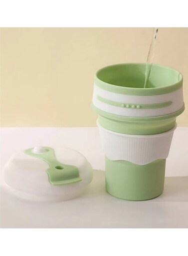 Portable Telescopic Drinking Cup Silicone Foldable Coffee Cup Green 350ml