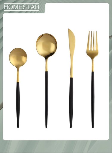 4 Piece Stainless Steel Flatware Tableware Set for Eating Dinner Utensils, for Home Restaurant Party, Include Spoons, Fork, Knife