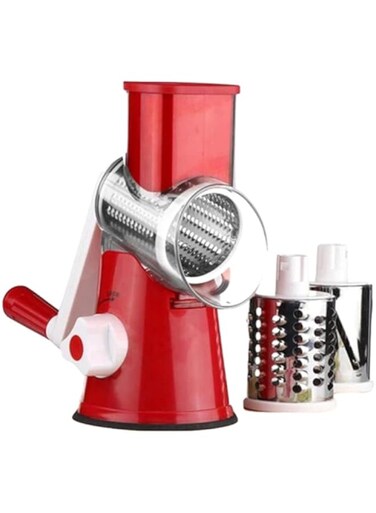 Dubai Gallery Fruit Manual Vegetable Cutter Multifunctional Round Mandoline Slicer Red/Silver 26X12.7X24Centimeter