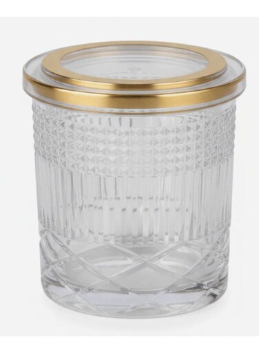 Designer Round Airtight Acrylic Storage Canister &acirc;&euro;&ldquo; Transparent Body with Unique Decorative Pattern, Compact Size 500 ml