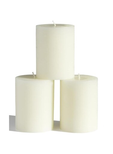 Unscented Pillar Candles, 7.6 x 10.2 cm, Ivory White, Set of 3, Handmade Decorative No-Drip Design