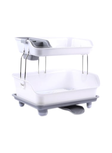 Dish Rack Two Layers Detachable Kitchen Storage Shelf Grey&amp;White 36x44x32.50centimeter