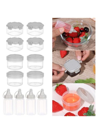 beyonday 12pcs Mini Bento Seasoning Boxes Sauce Squeeze Bottles Spices Jars Set, Small Transparent Ketchup Salad Dressing Squeeze Bottle Plastic Condiment Containers for School Outdoor Barbecue