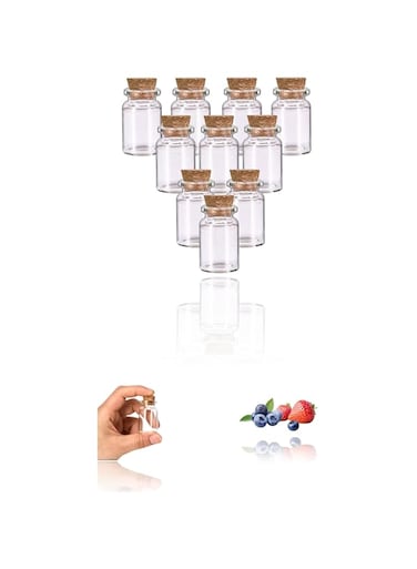 10-Piece Clear Glass Bottles with Cork Lids - 8ml Mini Glass Vials for DIY Crafts - Tiny Jars with Cork Stoppers for Weddings and Parties