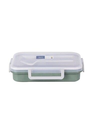 Stainless Rectangular Compartment Lunch Box 850ml(200ml+200ml+450ml) with Cutlery, Green