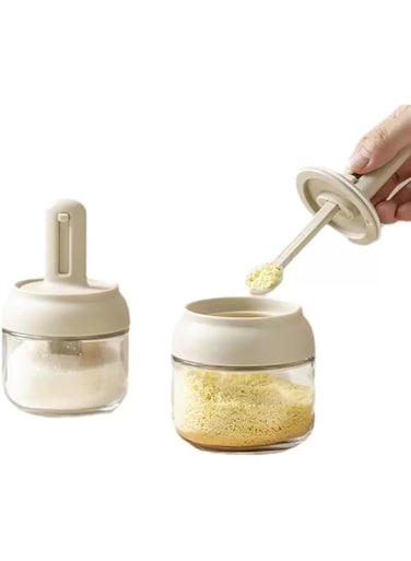 1 Piece Kitchen Glass Spice Jar with Adjustable Spoon, Airtight, Seasoning Glass Jar